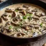 Sauce crémeuse aux champignons dans un bol rustique