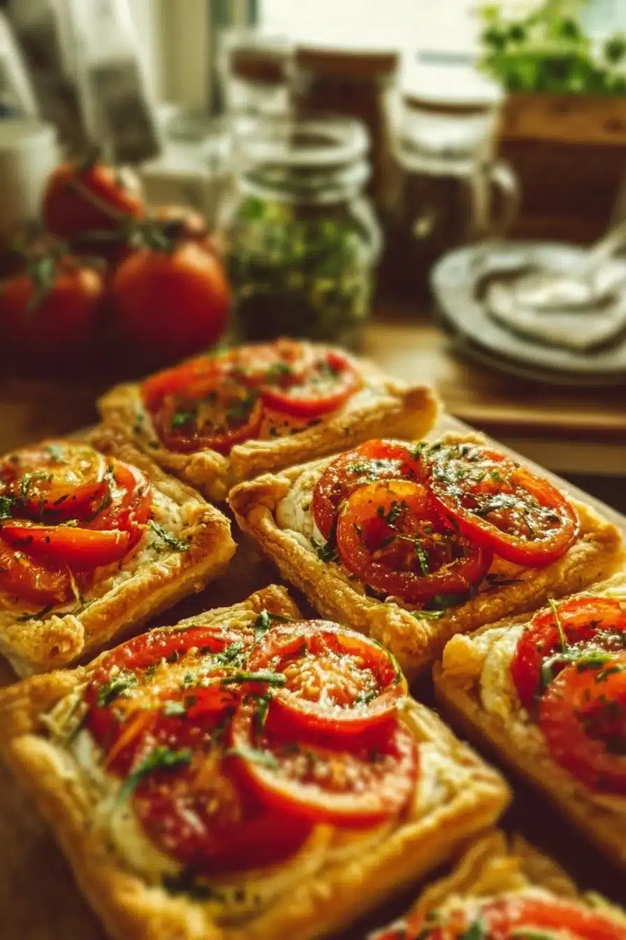 Tartelettes tomate en feuilletage servies dans une assiette