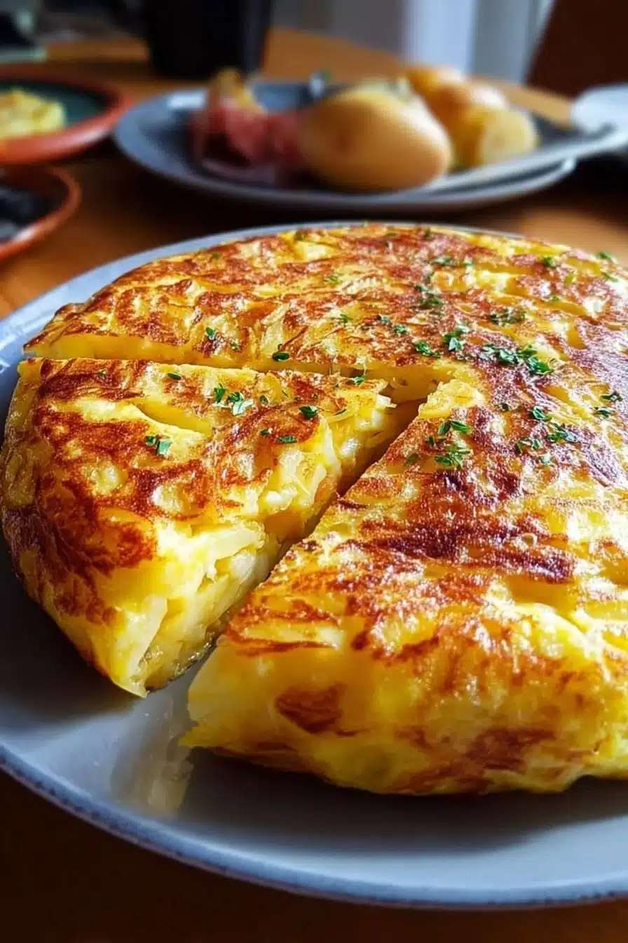 Tortilla espagnole cuite à l'Airfryer, dorée et appétissante.