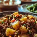 Plat de viande hachée et pommes de terre fondants, savoureux et réconfortant.