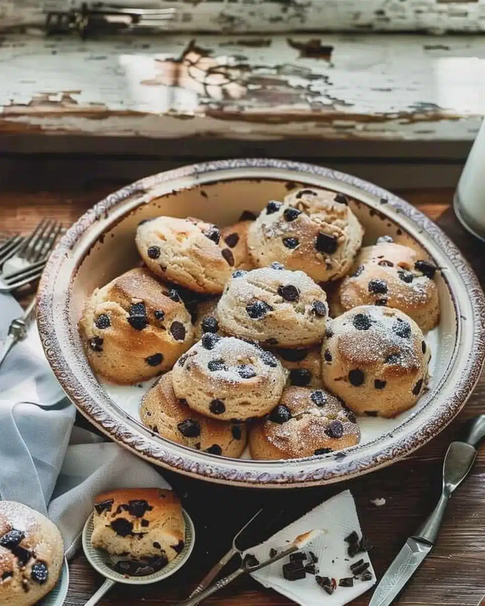 Biscuits au yaourt et pépites de chocolat frais sur une assiette