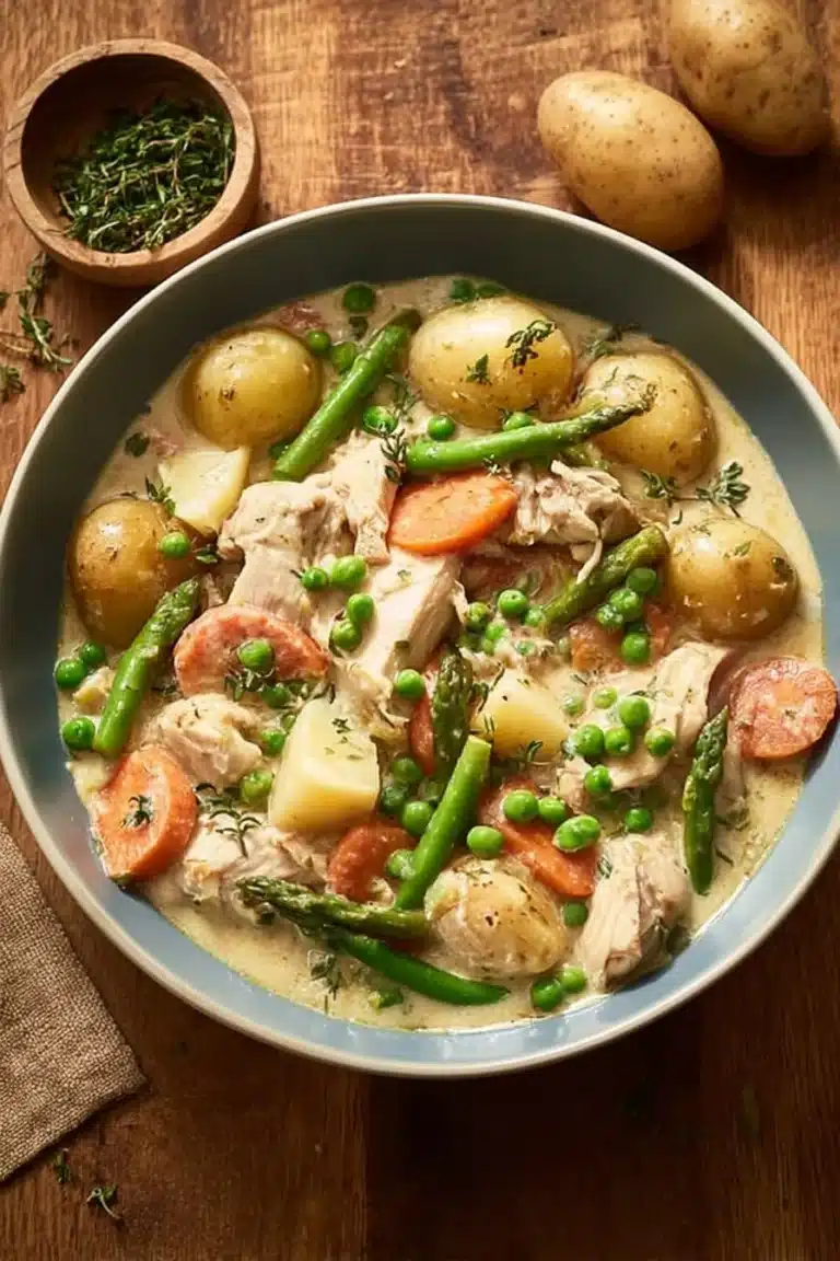Blanquette de Poulet Crémeuse servie dans un bol avec des herbes fraîches
