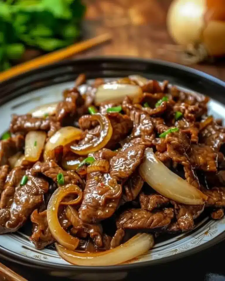 Bœuf sauté aux oignons appétissant dans une poêle