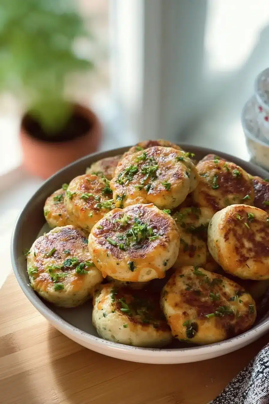 Boulettes de Poulet au Cheddar servies avec une sauce délicieuse.
