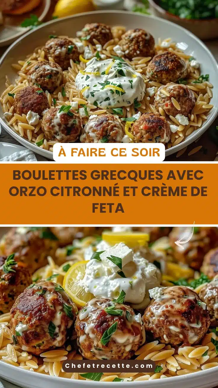 Boulettes Grecques avec Orzo Citronné et Crème de Feta