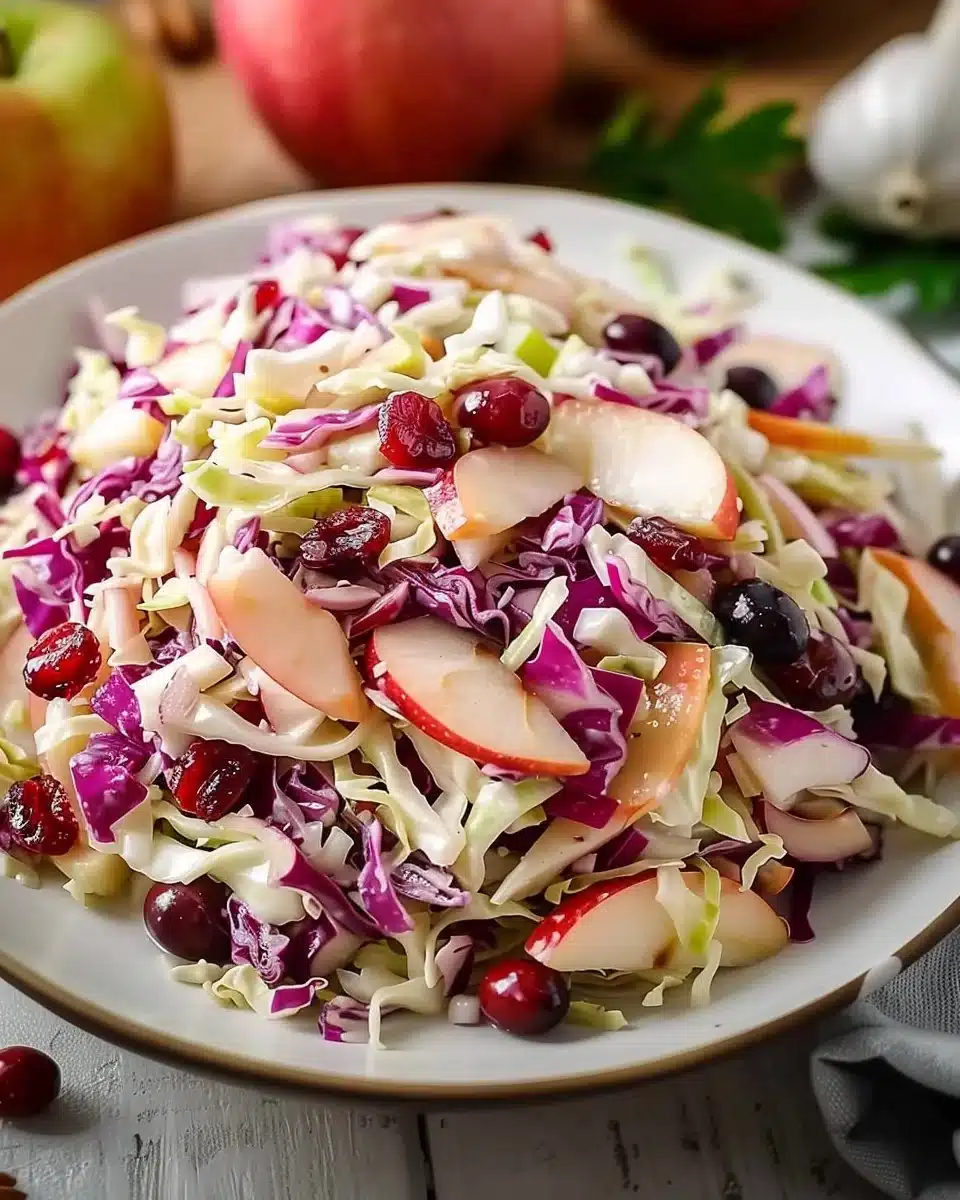 Salade de chou, pommes et canneberges pour des repas sains et délicieux.