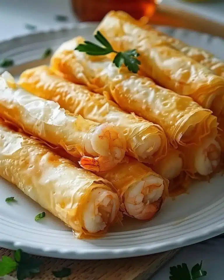 Cigares filo croustillants aux crevettes prêts à être dégustés