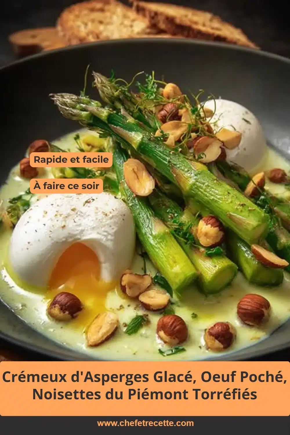 Crémeux d'Asperges Glacé, Oeuf Poché, Noisettes du Piémont Torréfiés