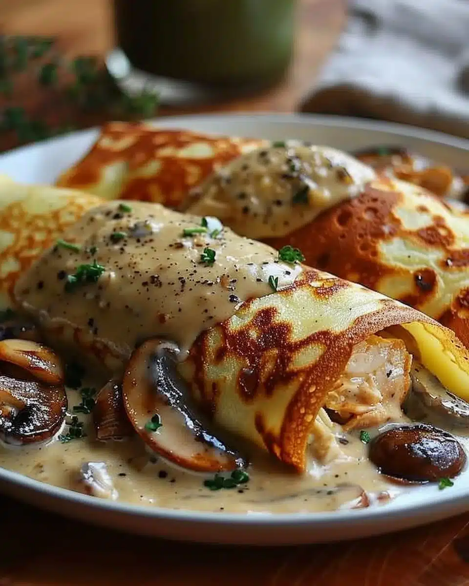 Crêpes Roulées Poulet, Champignons, Béchamel: Un Dîner Réconfortant