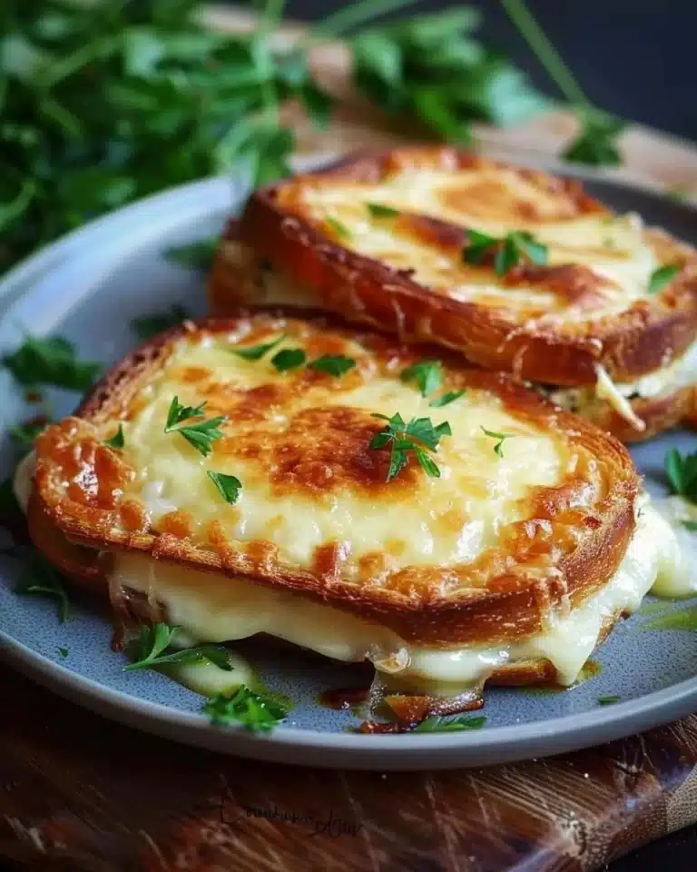 Delicious croque-monsieur au four with melted cheese and ham
