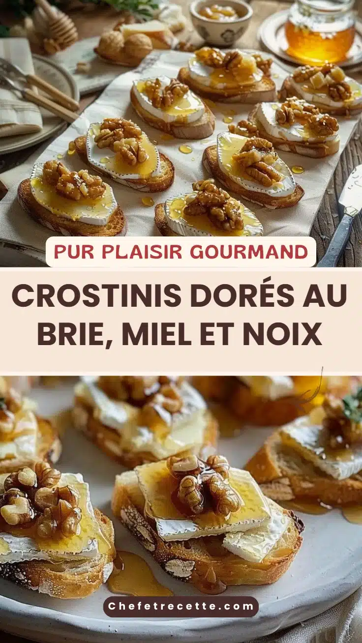 Crostinis dorés au brie, miel et noix