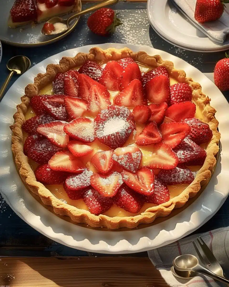 Délicieuse tarte aux fraises garnie de fraises fraîches et crème pâtissière