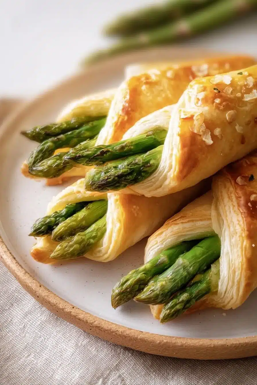 Feuilletés d'asperges vertes croustillants et appétissants.