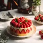 Gâteau fraisier léger avec des fraises et de la crème sur une assiette