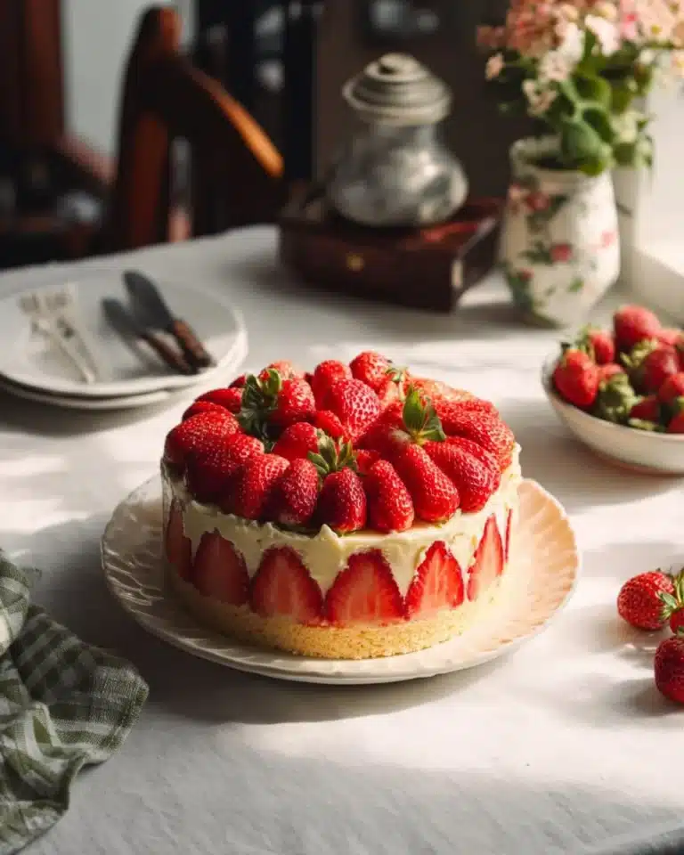 Gâteau fraisier léger avec des fraises et de la crème sur une assiette