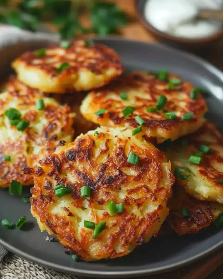 Galettes de pommes de terre croustillantes servies chaudes avec une garniture appétissante.