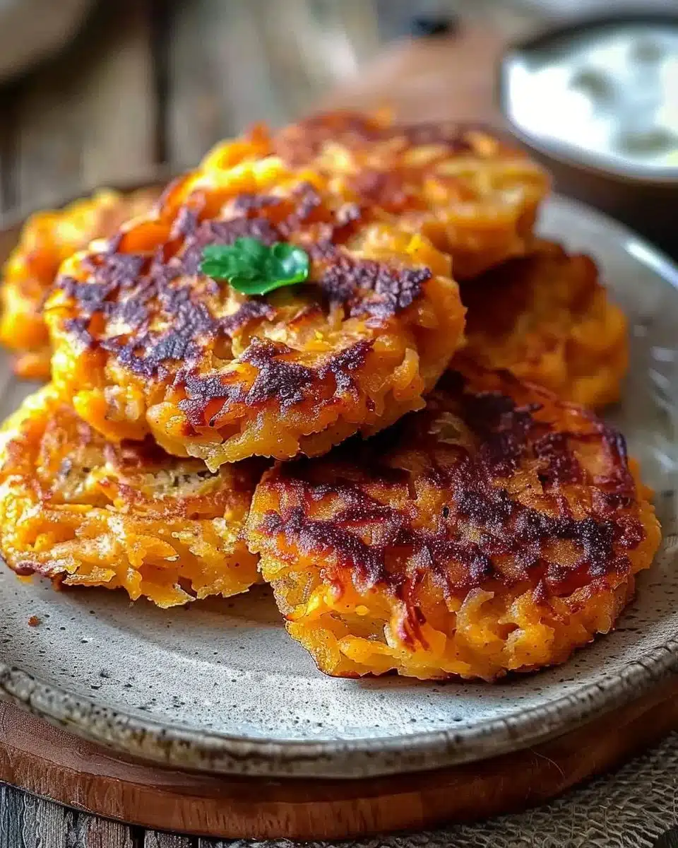 Galettes de patate douce dorées et croustillantes sur une assiette