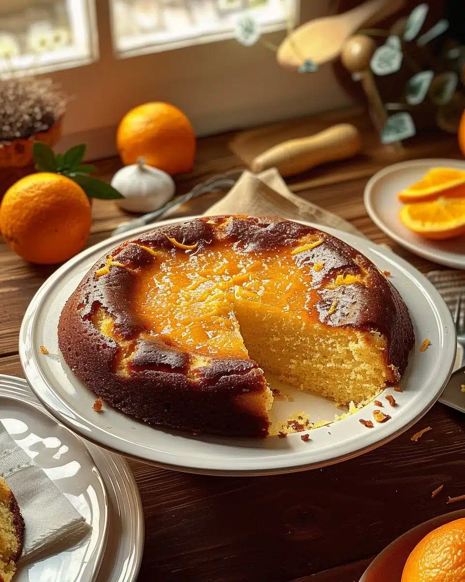 Gâteau à l'orange moelleux et appétissant sur une assiette élégante.