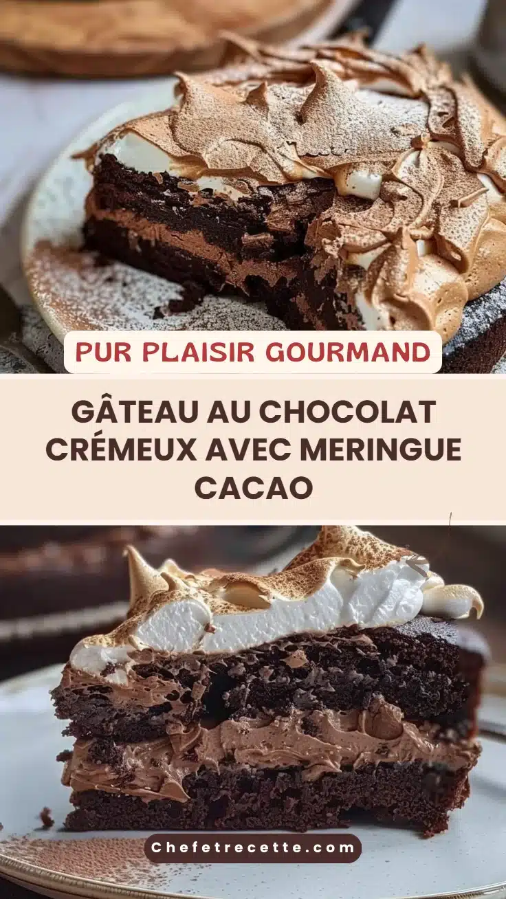 Gâteau au Chocolat Crémeux avec Meringue Cacao