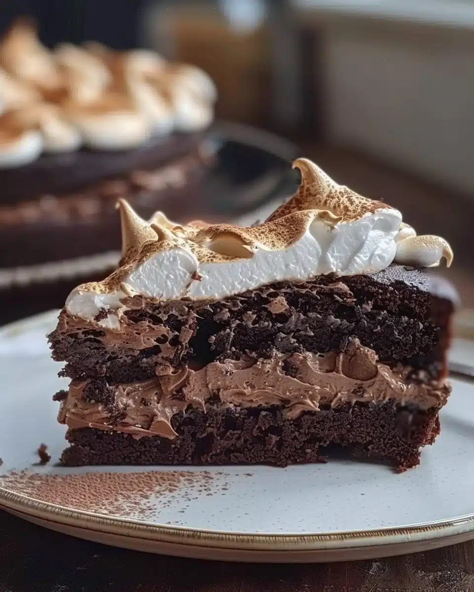 Chocolate cake and cocoa meringue