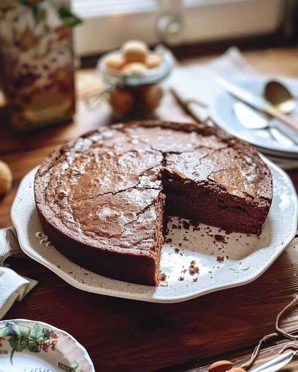 Gâteau au chocolat facile et délicieux servi avec des fraises fraîches