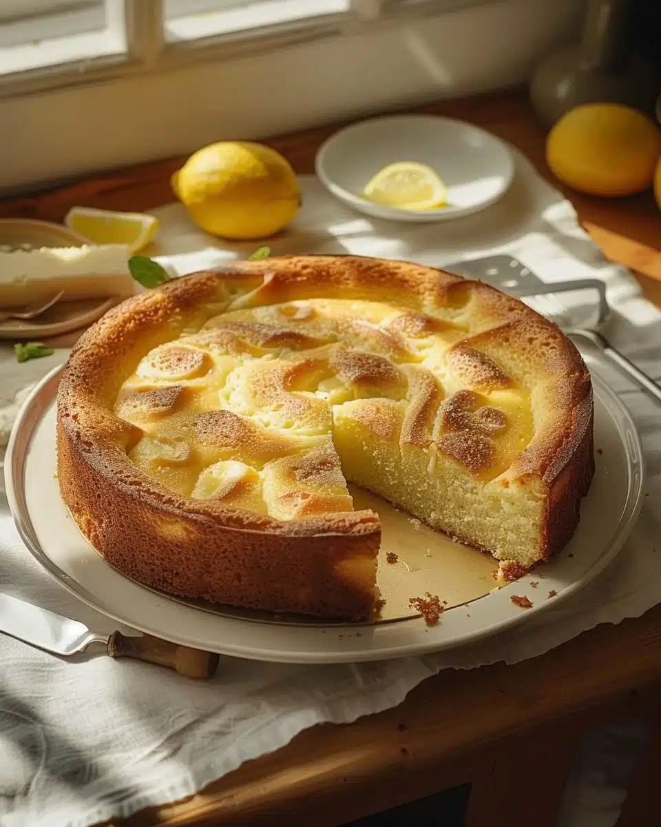 Gâteau au citron crémeux avec zestes de citron frais et crème onctueuse