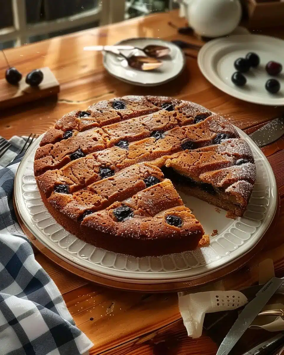 Gâteau aux cerises noires maison, dessert sucré et savoureux.