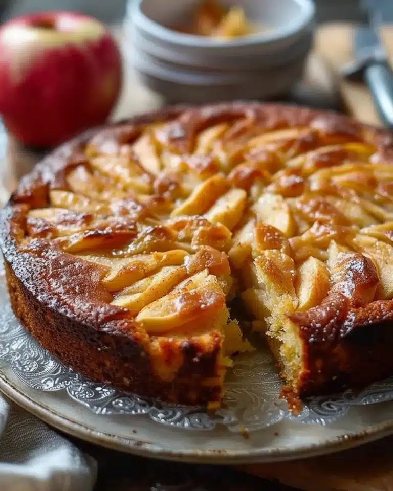 Gâteau moelleux aux pommes artisanal avec une belle croûte dorée
