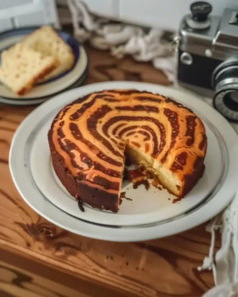 Gâteau zébré moelleux avec un motif en stripes chocolat et vanille