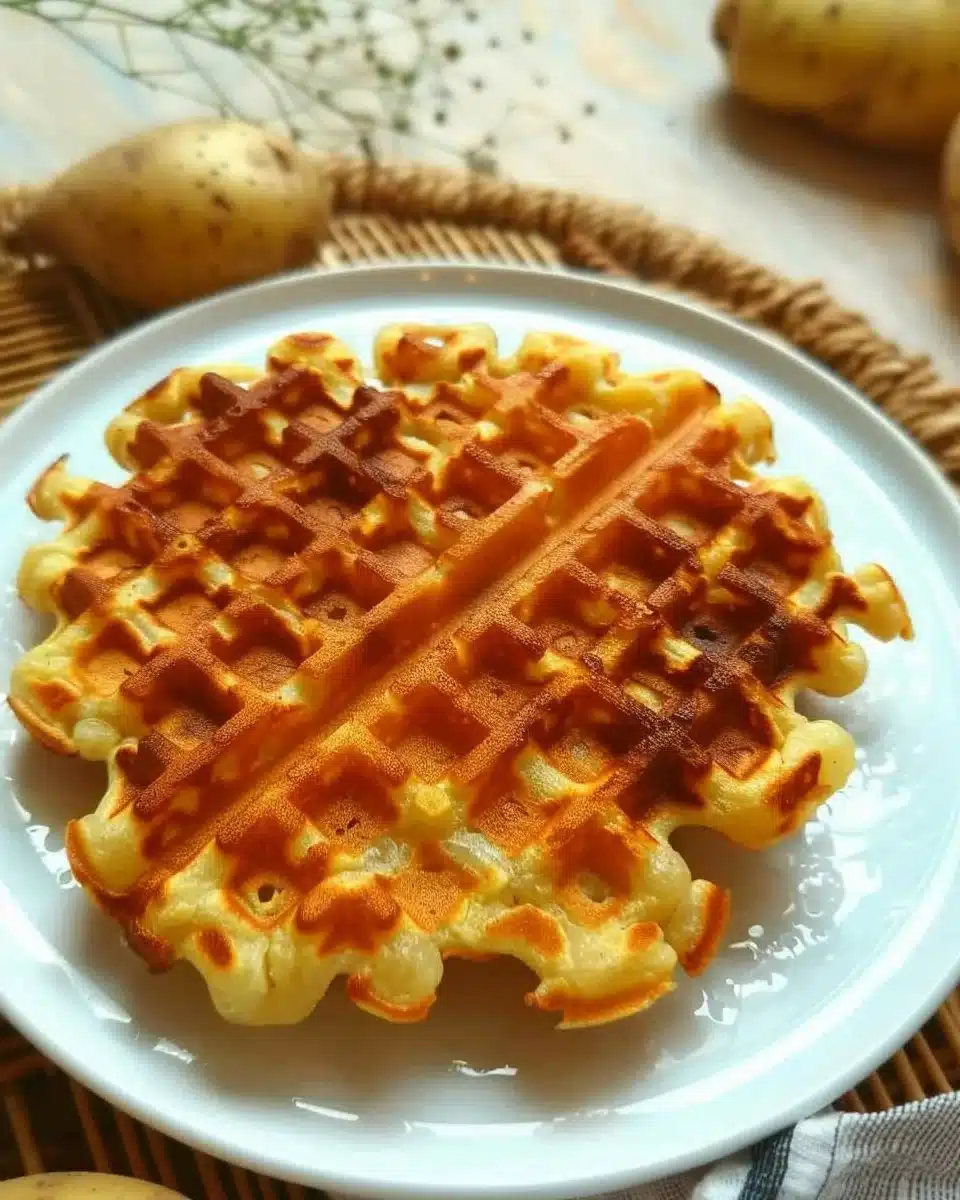 Gaufres de pommes de terre croustillantes servies avec une sauce.