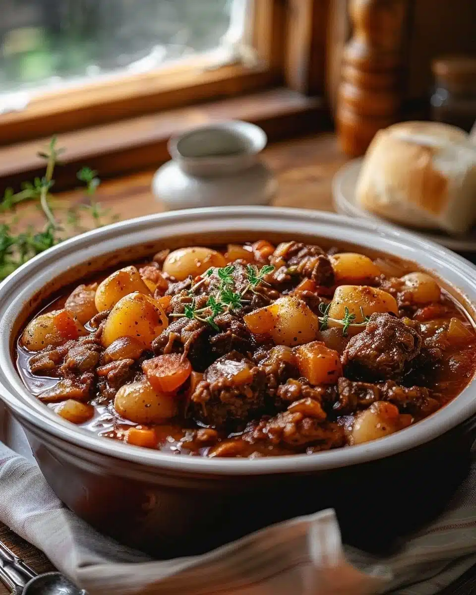 Ragoût du pauvre mijoté dans une mijoteuse, plat savoureux et réconfortant