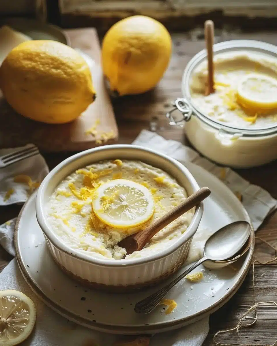 Mousse au citron servie dans un bol avec des zestes de citron dessus