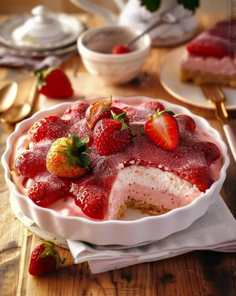 Mousse aux fraises bavaroise crémeuse sur un plat élégant