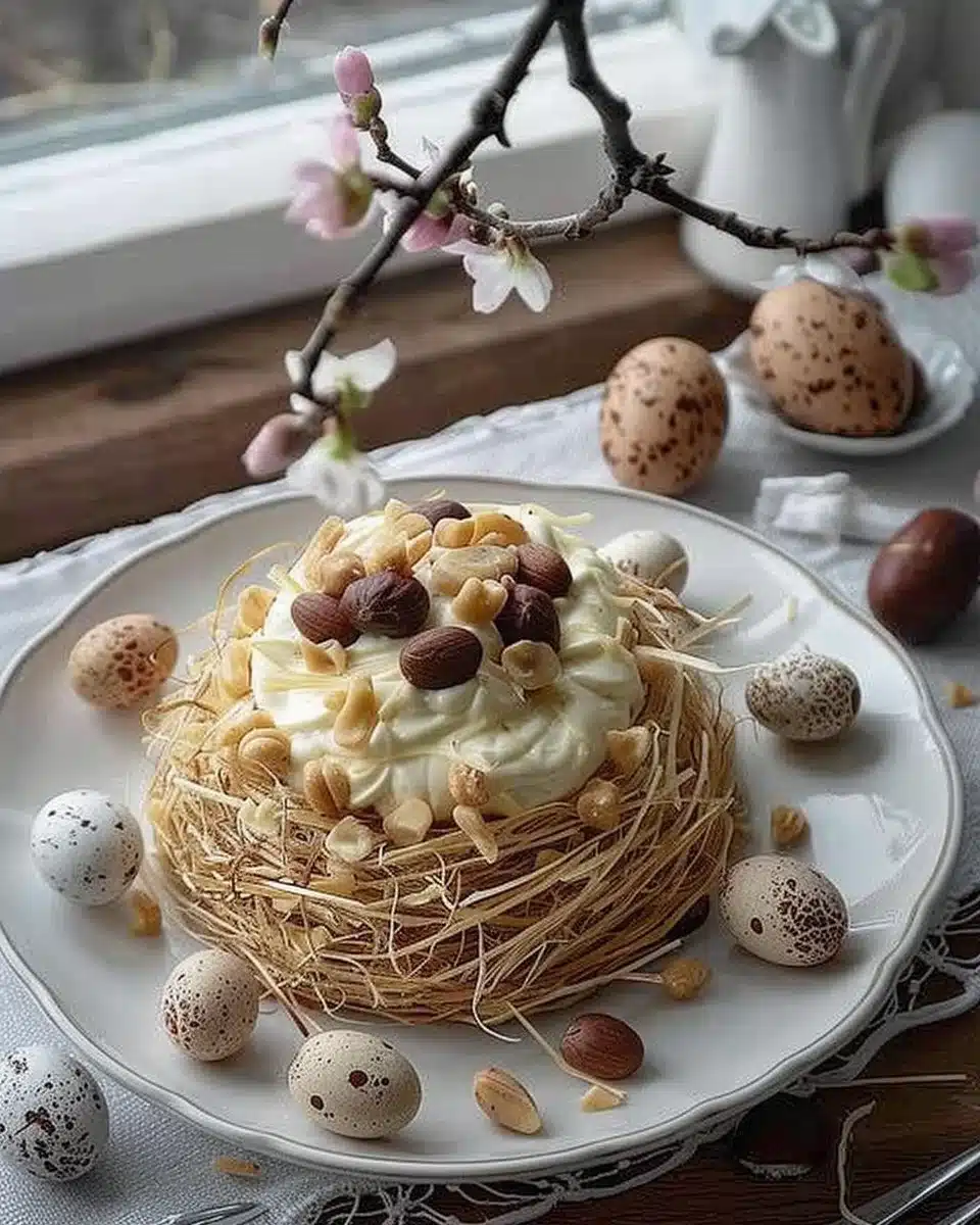 Nid de Pâques à la crème mousseline au praliné noisette