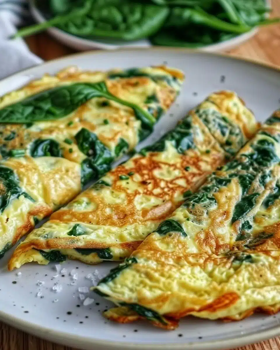 Omelette aux épinards fraîchement préparée avec des légumes verts