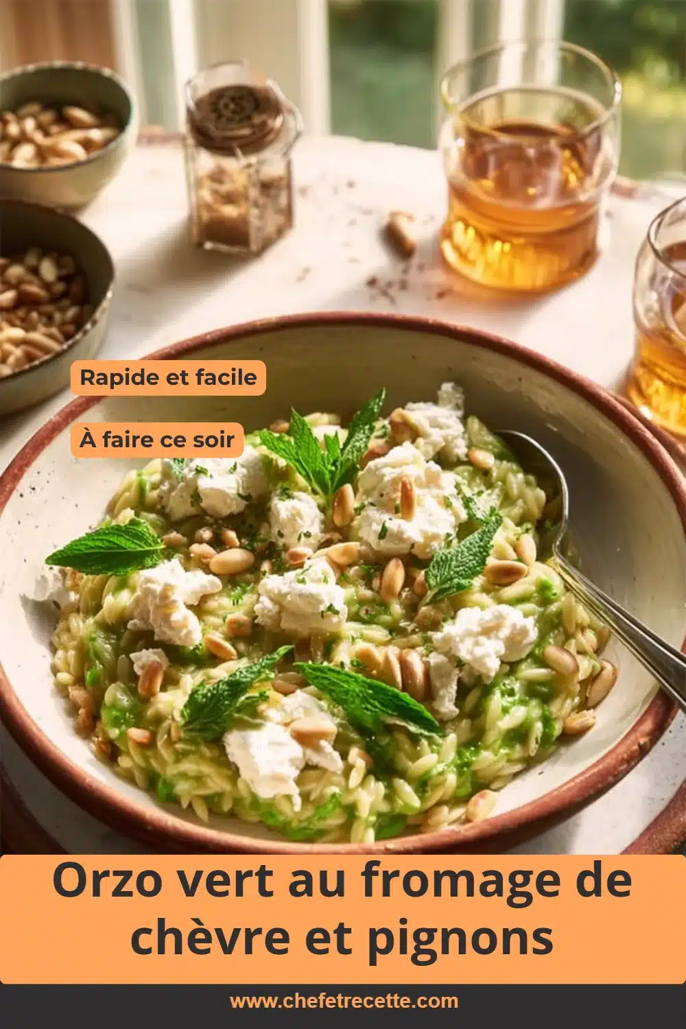 Orzo vert au fromage de chèvre et pignons