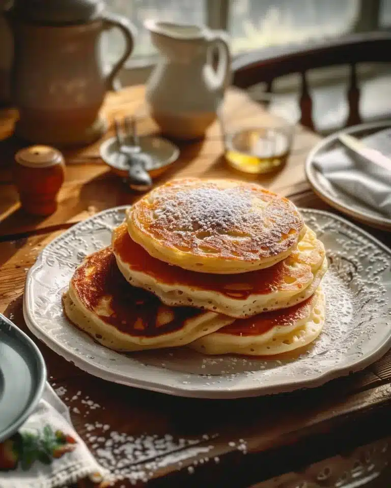 Pancakes au yaourt dorés et moelleux sur une assiette