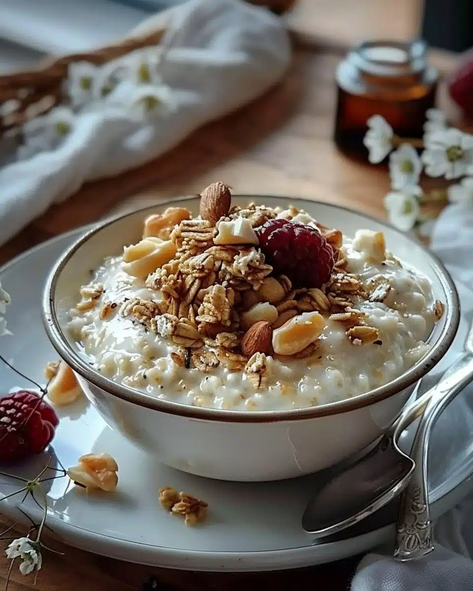Parfait porridge aux fruits avec des couches de yaourt et granola