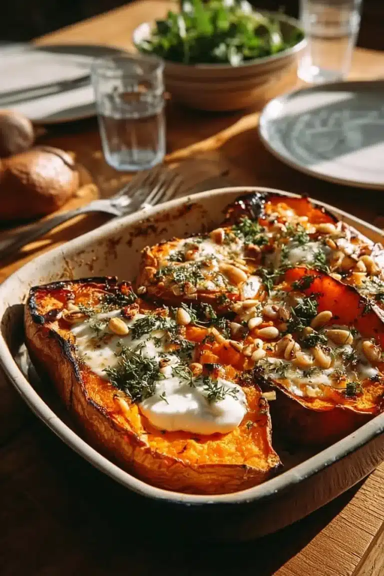 Patate douce rôtie au yaourt servie dans une assiette