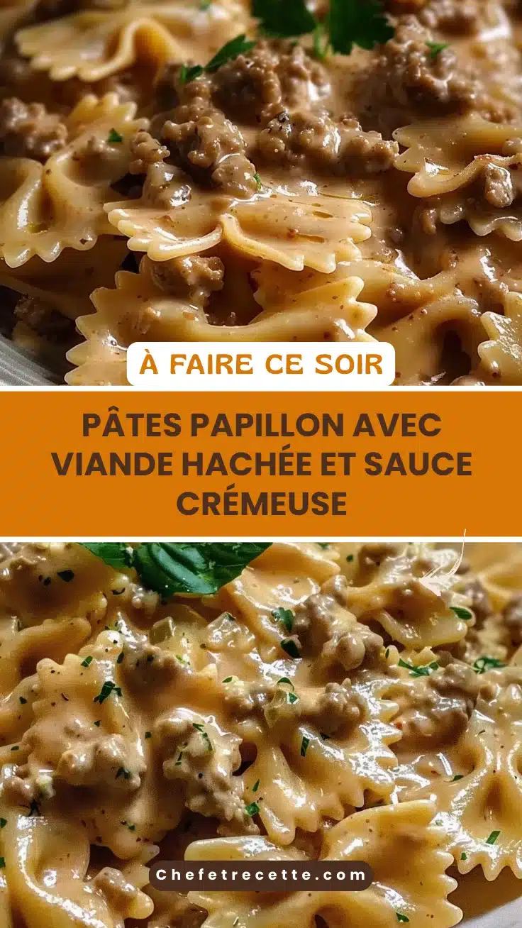 Pâtes Papillon avec Viande Hachée et Sauce Crémeuse