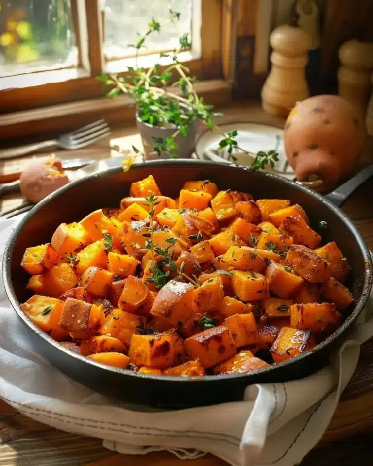 Poêlée de patates douces sautées garnie d'herbes et d'épices