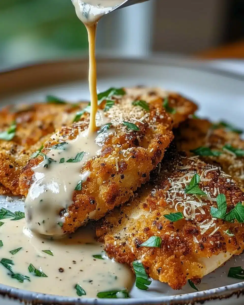 Crispy Parmesan Chicken with Creamy Garlic Sauce