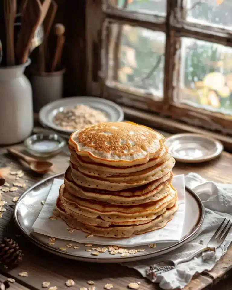 Pancakes aux flocons d’avoine garnis de fruits frais