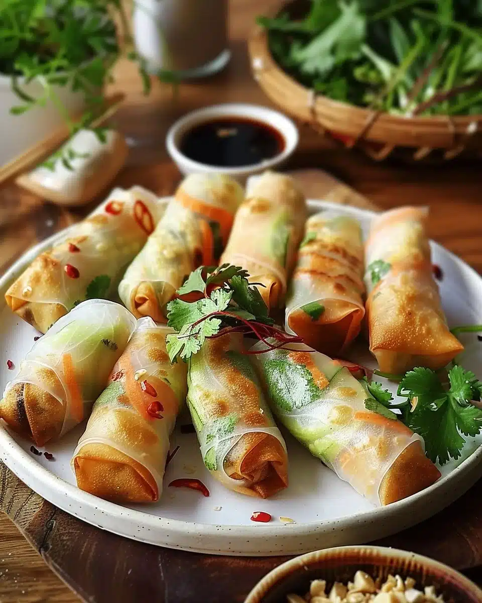 Rouleaux de printemps thaï garnis de légumes frais et d'herbes aromatiques