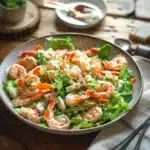 Salade de crevettes fraîchement préparée avec des légumes croquants