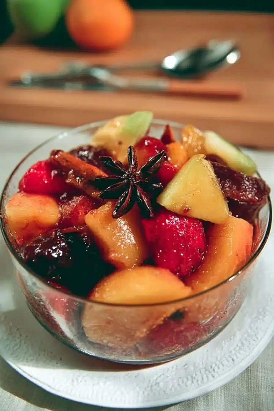 Salade de fruits aux épices colorée et savoureuse sur une table