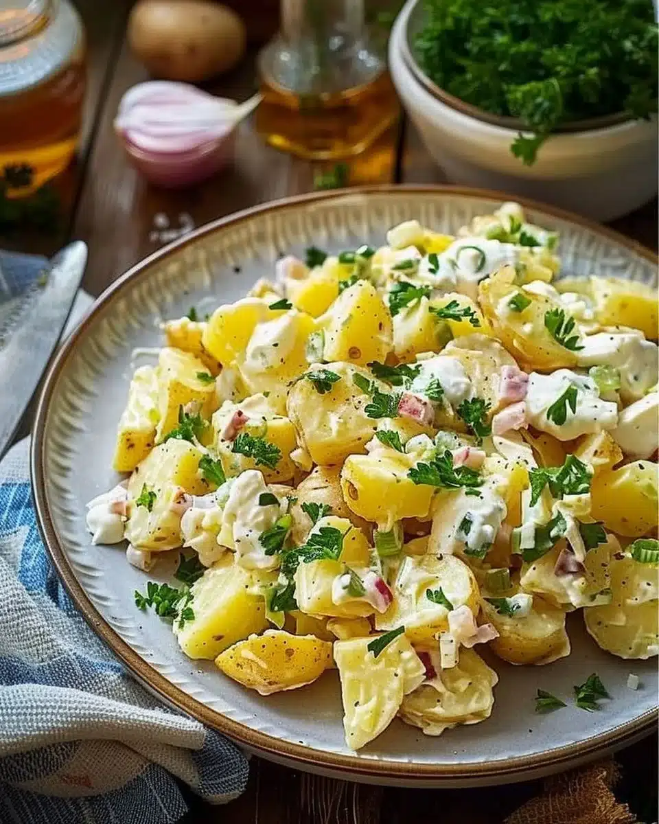 Salade de pommes de terre de grand-mère, un plat délicieux et réconfortant.