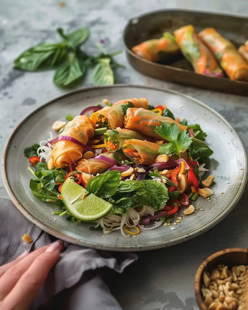 Salade thaï façon spring rolls avec des légumes frais et des herbes aromatiques