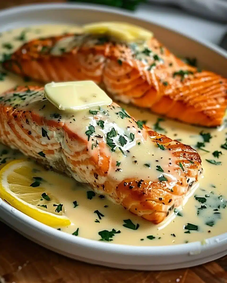 Saumon au four avec sauce crémeuse au beurre et citron