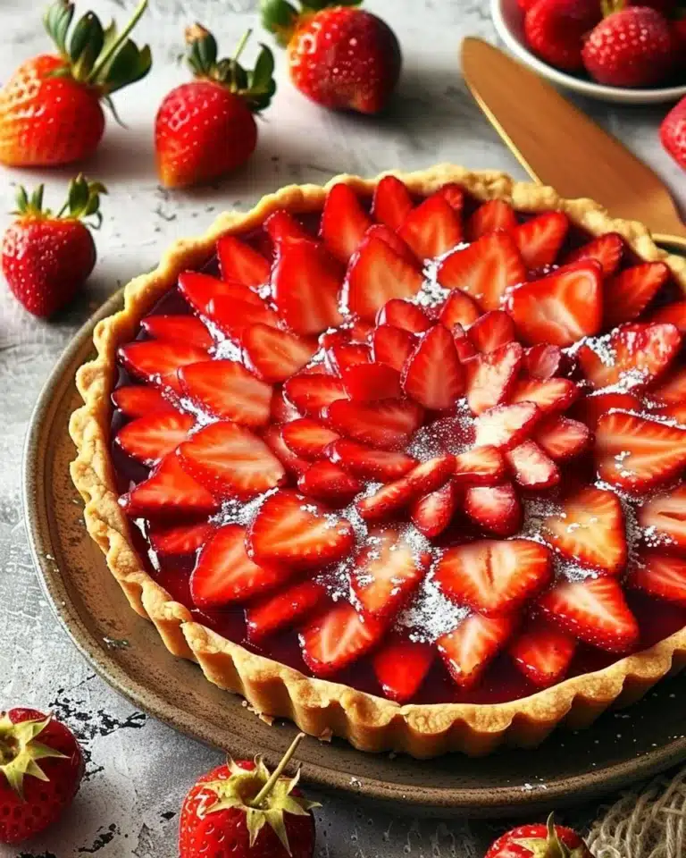 Tarte aux Fraises Crémeuse avec une garniture riche et des fraises fraîches